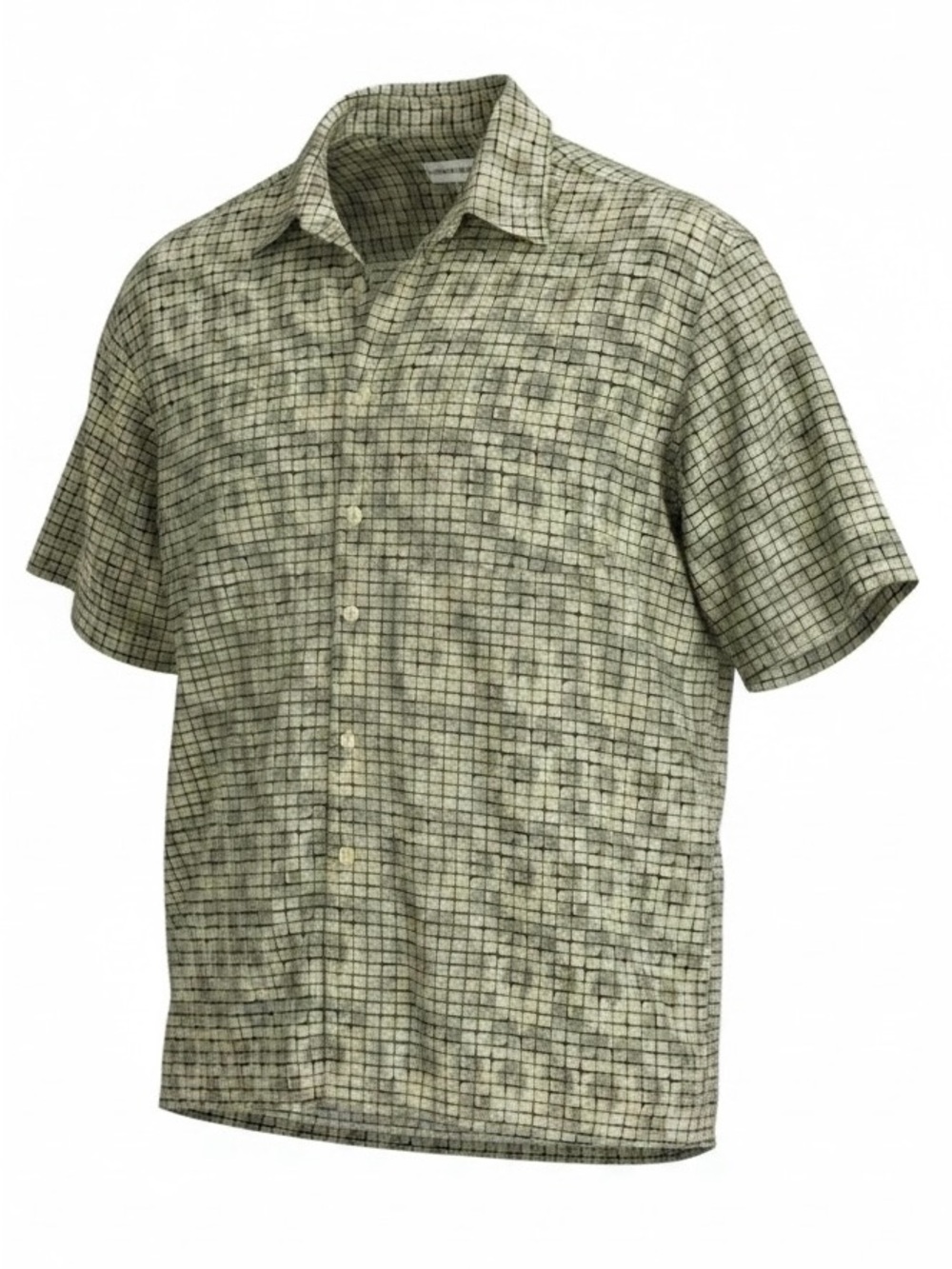 Pierre Cardin Men's Vintage Green Short Sleeve Button Down Cotton Shirt Size L